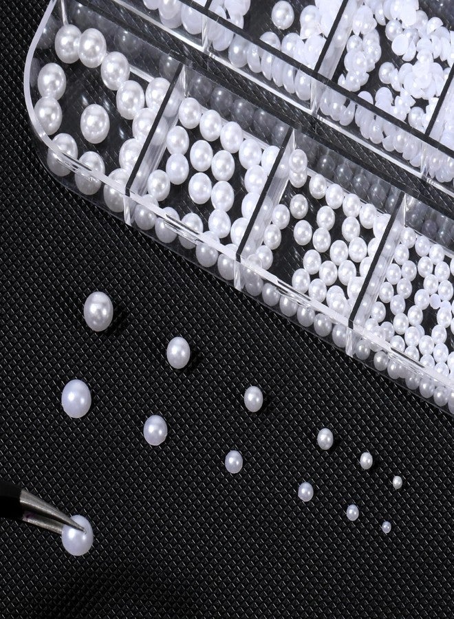 Gtziqa 12 Grids Nail Pearls, White Flatback 3D Pearl Charms, Half Round Nail Art Beads Mini Luxurious Pearl Accessories for Manicure, Acrylic Nails, DIY Design, Crafting, Nails Tips Decor (2 Styles, 6 Sizes) - Image 2